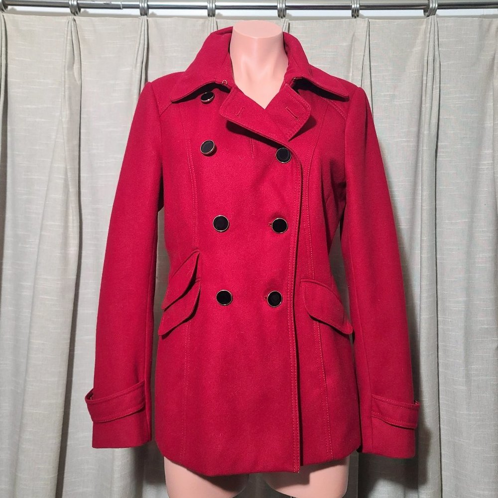 NWOT Express Red Double Breasted Mid-Length, Medium Weight Pea Coat, Size Medium